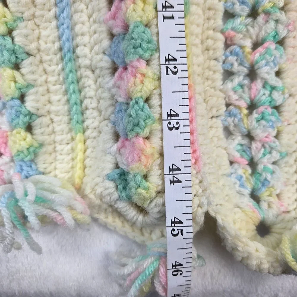 Vintage Handmade Crochet Afghan Blanket 45x25 Pastel Striped‎ Granny Pattern